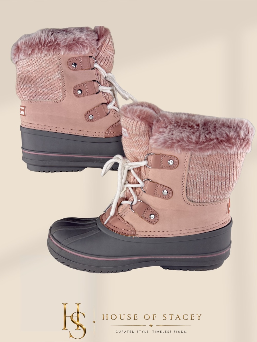 London Fog Girls Waterproof Winter Boots – Size 4 Pink & Gray